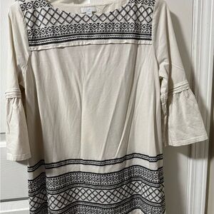 J. Jill Chic Cream Tunic with Black Patterns Women’s Petite M